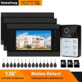 HomeFong Wired Video Intercom for Apartment System 3 Monitors 1 Doorbell Support Motion Detect Swiping Card Unlock Talk Monitor