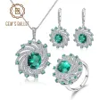GEM'S BALLET Luxury Nano Emerald-Green Vintage Jewelry Set 925 Sterling Silver Ring Earrings Pendant Sets For Women Fine Jewelry