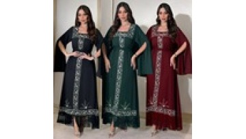 Traditional Muslim Islamic Clothing Women Abaya Women's Dresses Square Neck Sleeve A-line Maxi Long Dresses1
