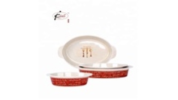 Red Color Oval Ceramic Bakeware Set - Oven Safe Porcelain Baking Dish1
