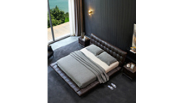 wholesale Italian Bedroom Furniture minimalist leather and fabric bed upholstered headboard king size bed frame1