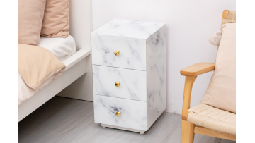 Marble Glass Bedside Table Nightstand 3 Drawer Storage Table Gold Handle
