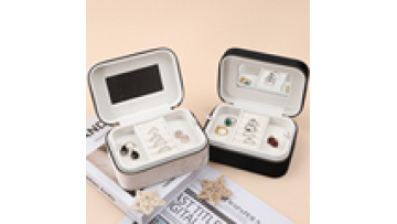 Custom logo Wholesale Velvet Zipper Box Necklace Ring Earrings Double layer jewelry storage box with mirror jewelry box1