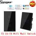 Itead Sonoff New T3US 120 Size 1/2/3 gang TX 433Mhz RF Remoted Controlled Wifi Switch With Border Works With Alexa Google Home