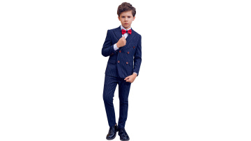 Customization high end fabric christmas party blue stripes kids business suit set slim fit  2 pieces1