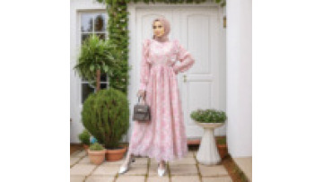 Muslim Middle East New Dress Hollow Embroidery Ruffled Stitching Lace Floral Dress1