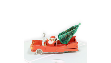 3D Christmas Santa Claus Driving Greeting Card