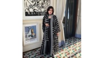 Modest Dubai Eid Muslim Women's Open Abaya Set with Lace Sleeve Cardigan Dots Printed Fashion Elegant Abaya Hijab Set1