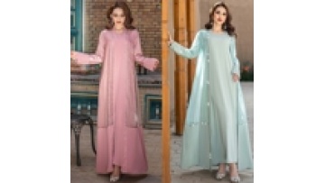 2025 Hot Selling Muslim Dress Stylish 2 Pieces Set Open Loose Sleeves Dress Muslim Abaya1