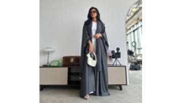 Latest Chic Solid Color Batwing Sleeve Open Abaya Satin Islamic Clothing Women Modest Abaya Dresses Kimono Cardigan Plaid Muslim1