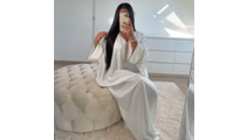 Dubai Kaftan Casual Women's Solid Color V-Neck Shiny Glittering White Beadings Loose Sleeves Women's Clothing Kaftan1