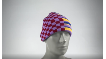 Plaid stripe color block knit hat