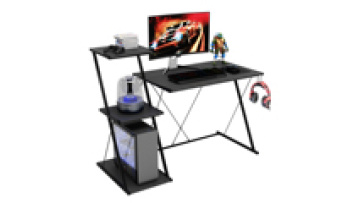  BESTER Z-Shaped Computer Gaming Desk: Ultimate Setup with Headphone Hook, Cup Holder, and Monitor Stand1
