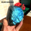 Runyangshi 1pc Natural crystal Colorful Flowing blue light Elongated stone ornaments Crystal Original Moonstone