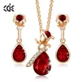 CDE Women Gold Jewelry Set Embellished with Crystals 18K Rose Gold Wedding Necklace Earrings Bracelet Set Jewelry