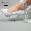 BaoYaFang 2020 Ankle strap Womens wedding shoes Peep Toe Open side fashion shoes woman High heels platform shoes Woman Pumps