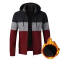 FALIZA Mens Sweater Coat Thick Warm Zipper Wool Hooded Cardigan Jumpers Male Striped Jackets Long Sleeve Casual Knitwear XY106