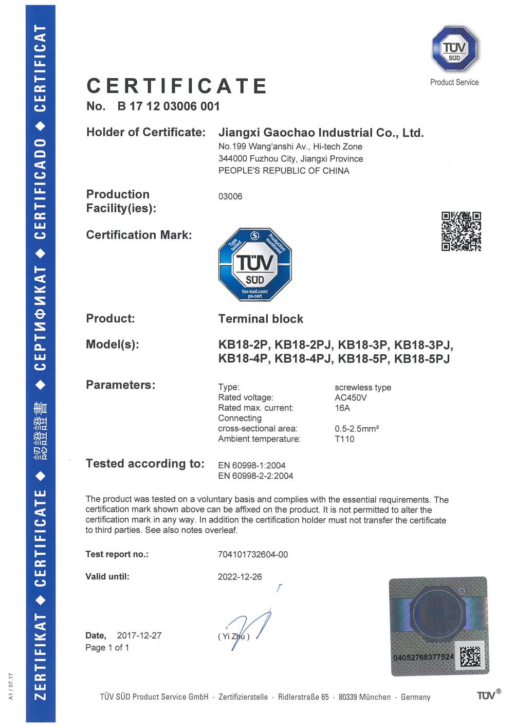 TUV Certificate