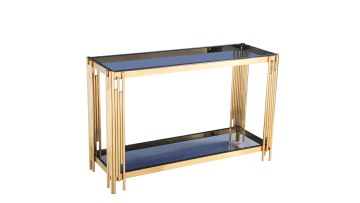 TL-AS19 Dual-Shelf Gold Console Table with Grey Glass – Sleek Storage Solution