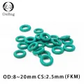 10PC Fluorine rubber Ring Green FKM O ring Seal OD8/9/10/11/12/13/14/15/16/17/18/19/20*2.5mm Thickness O-Ring Oil Gasket Washer