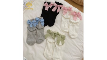 Sweet and cute cartoon socks, women's mid-calf Korean style, with bubble cuffs, lace, bowknots, ribbons, mid-calf socks