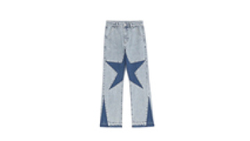 Custom Flared Denim Jeans Contrast Color Applique Patch Fabric Logo Plus Size Men's Baggy Jeans1