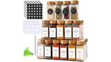 Custom Kitchen Spice Jars Herb And Spice Containers Seasoning Bottles 4 Oz Square Glass Spice Jars With Wooden Bamboo Lid Set1