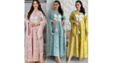2025 New Arrival Muslim Women Dress Dubai Abaya Embroidery Yarn Applique Sequin Dress Middle East Islamic Clothing1