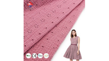 Custom New Design 100% Cotton Woven Eyelet Embroidery Lightweight Multi Color Dyeing Fabric for Women's Clothing1