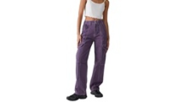 Custom Boyfriend Purple Slouchy Leggy Elastic-Back Waistband Denim Jeans For Woman1