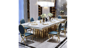 Luxury modern gold stainless steel base marble eight-seater home dining table1