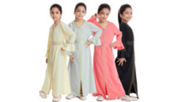 Eid Islamic Clothing Girls Abaya for Children Muslim Dress Long Sleeve Patchwork Color Dress for Kids Ramadan Robe Dubai1