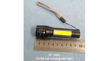 Mini USB Rechargeable Zoom Torch Light 3W XPE LED COB Flashlight1