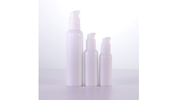 Opal white round glass bottle with white pump 