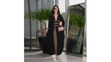 Hot Selling Custom Cardigan Button Abaya Turkish Color Blocking Robe Outerwear Women Abaya Dubai Islamic Clothing1
