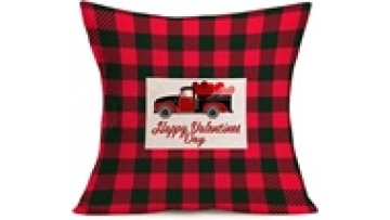 Christmas Pillow Covers Plaid Deer Elk Cotton Linen Square Decorative Throw Pillow Case Cushion Cover 18x18 inches Set1