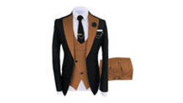 New Arrival Men's 3-Piece Fall Wedding Suit Single Breasted with Zipper Fly Brown & Black Pant Coat Plus Size Best Price1