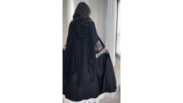 Floral Sleeve Embroidered Kimono Abaya
