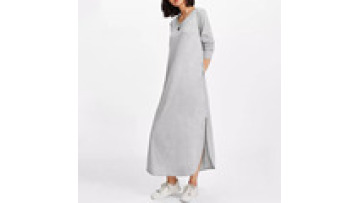 Long Sleeve 100% Bamboo Cotton Oversize Long Dress With Pocket for Woman1