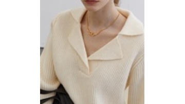 Custom OEM Knitwear: Female Fancy Turn-down Collar Office Style Polo V-neck Sweater1