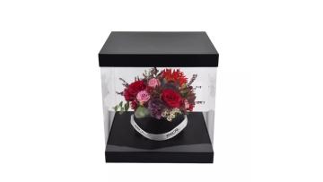 Square black flower box clear plastic
