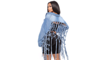 Branded Blue Jeans Hem Striped Plus Size Women Crop Jean Patchwork Crop Jacket Plus Size Denim1