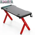 Home Office Gaming Desk/ Computer Desk /R-Shaped PC Desk Workstation with Carbon Fiber Surface and Headphone Hook, Black Red