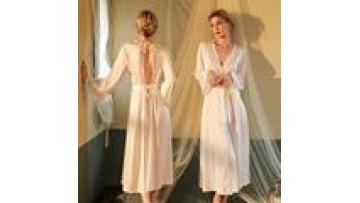 New Sexy Backless Dress Women's Lace Trim Long Sleeve Satin Sleepwear Silk Long Kimono Lingerie Robe1