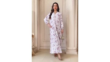 Floral Printed Pleated Abaya Dress (1)