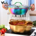 Hot Pot Twin Divided Stainless Steel Double-flavor Hot Pot Cooking Tool Single-Layer Compatible Soup Stock Pots Kitchen Utensils