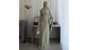 Wholesale Traditional Muslim Women's Elegant Wedding Dress Eid Cape Sleeve with Pearl Trim Muslim Abaya Long Dress1