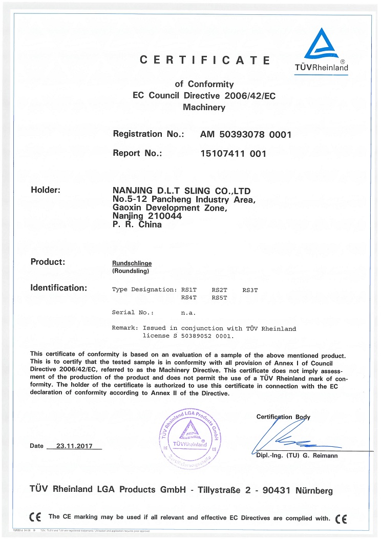CE Certificate for round sling