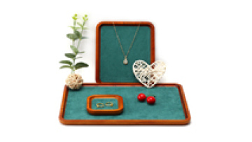 Hanhong wholesale custom velvet jewelry packaging solid wood luxury ring necklace bracelet jewelry green display tray1
