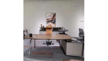 Geometric Aesthetics and Art L-Shape Wood Finish LED Multi-function Executive Table CEO Desk Manager Desk President Desk1